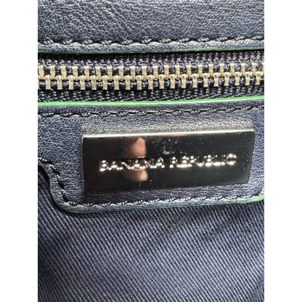 Banana Republic Leather Tote Bag Blue With Green Trim - Picture 8 of 9